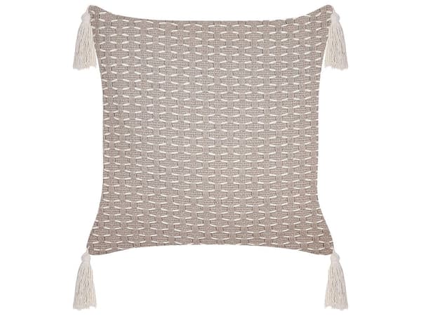 Pyntepuder Taupe Polyester Bomuld 42 x 42 cm Sæt af 2 Små Firkantede Sofapuder med Kvaster Puder til Sengen Dekoration Tilbehør Stuen