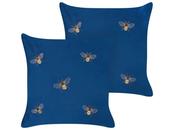 Koristetyyny sininen 45 x 10 x 45 cm sametti polyesteri 2 kpl kirjailtu mehiläiskuvio neliö moderni