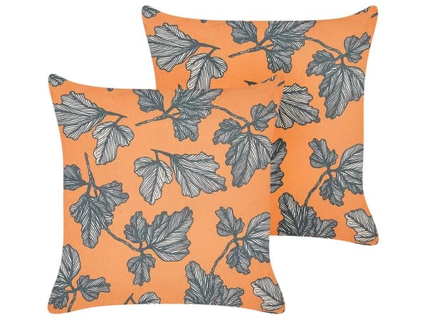 Koristetyyny oranssi musta 45 x 10 x 45 cm polyesteri puuvilla pellava 2 kpl lehtikuvio moderni