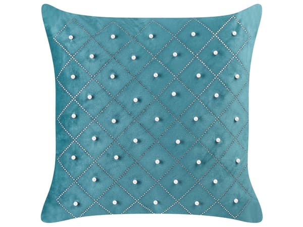 Sæt med 2 puder Blågrøn Velour 45 x 45 cm med Dekorative Elementer Glamourøs Moderne Stue Soveværelse