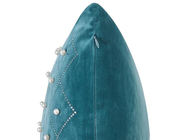 Sæt med 2 puder Blågrøn Velour 45 x 45 cm med Dekorative Elementer Glamourøs Moderne Stue Soveværelse