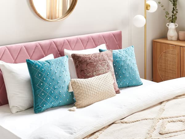 Sæt med 2 puder Blågrøn Velour 45 x 45 cm med Dekorative Elementer Glamourøs Moderne Stue Soveværelse