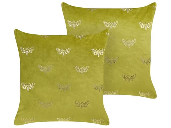 Pyntepude Lysegrøn Velour 45 x 45 cm Sæt af 2 Moderne Sofapuder med Sommerfugle Flotte Puder til Stuen og Sengen Dekoration Tilbehør