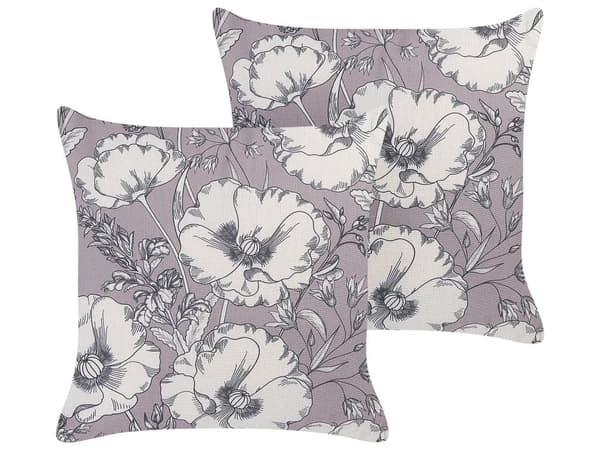 Pyntepude Grå Off White Polyester 45 x 45 cm Sæt af 2 Moderne Sofapuder med Blomster Flotte Puder til Stuen og Sengen Dekoration Tilbehør