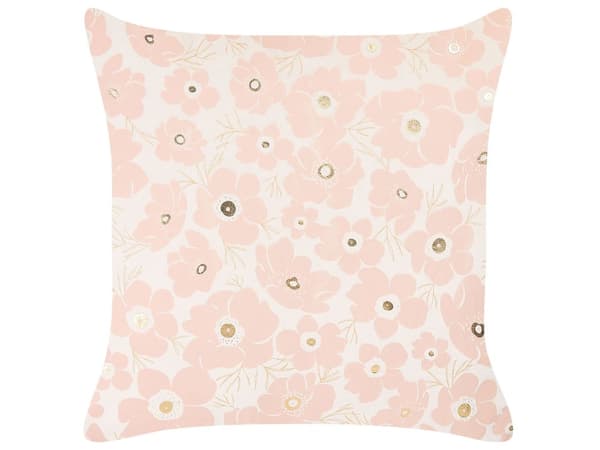 Pyntepude Beige Lyserød Velour 45 x 45 cm Sæt af 2 Moderne Sofapuder med Blomster Flotte Puder til Stuen og Sengen Dekoration Tilbehør