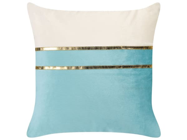 Sæt med 2 Dekorative Puder Blå og Beige Velour 45 x 45 cm med Guldlinjer Glamourøs Moderne Stue Soveværelse