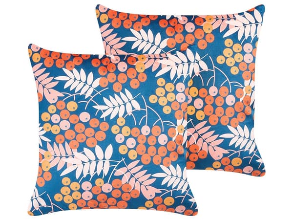 Sæt med 2 Pyntepuder Flerfarvet Velour 45 x 45 cm med Plantemotiv Moderne Traditionel Stue Soveværelse