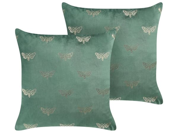 Pyntepude Grøn Velour 45 x 45 cm Sæt af 2 Moderne Sofapuder med Sommerfugle Flotte Puder til Stuen og Sengen Dekoration Tilbehør