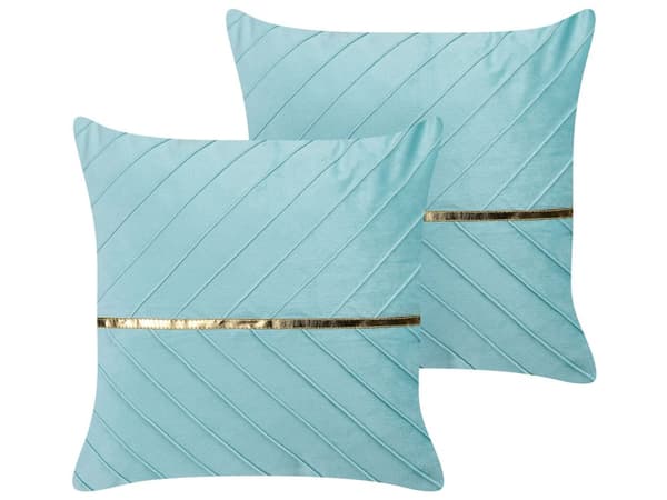 Sæt med 2 Dekorative Puder Lyseblå Velour 45 x 45 cm med Guld Accent Glamourøs Moderne Stue Soveværelse