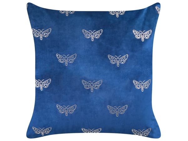 Pyntepude Blå Velour 45 x 45 cm Sæt af 2 Moderne Sofapuder med Sommerfugle Flotte Puder til Stuen og Sengen Dekoration Tilbehør