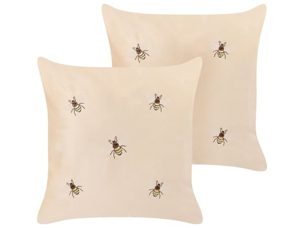 Sæt med 2 Pyntepuder Beige Bier Motiv 45 x 45 cm Velour Polyester Moderne Glamourøs Dekorationstilbehør
