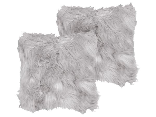 Pyntepuder Grå Polyester 45 x 45 cm Pelspuder Imiteret Lammeskind Puder til Stuen Design Sofapuder Tilbehør til Soveværelse Indretning