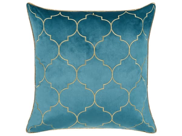 Koristetyyny sininen 45 x 45 cm sametti polyesteritäyte 2 kpl trellis-kuvio irrotettava päällinen