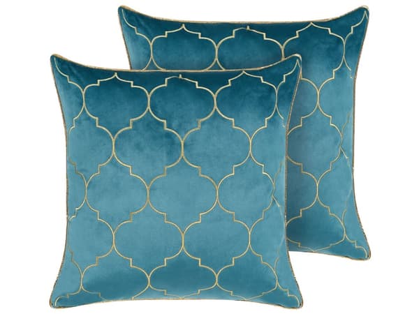 Koristetyyny sininen 45 x 45 cm sametti polyesteritäyte 2 kpl trellis-kuvio irrotettava päällinen