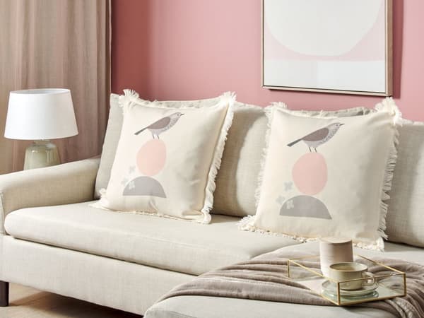 Sæt med 2 dekorative beige trykte puder 60 x 60 cm moderne minimalistisk med fyld dekorativt tilbehør stue soveværelse