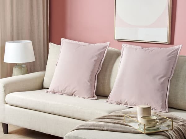 Sæt med 2 dekorative puder lyserød velour 60 x 60 cm polyester bomuld accent dekoration moderne minimalistisk