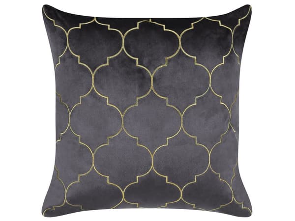 Sæt med 2 dekorative velour puder Grå Quatrefoil-mønster 45 x 45 cm Folietryk Marokkansk kløver Glamour