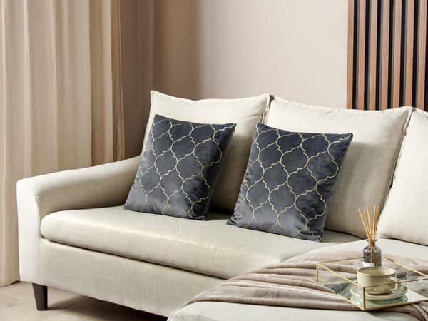 Sæt med 2 dekorative velour puder Grå Quatrefoil-mønster 45 x 45 cm Folietryk Marokkansk kløver Glamour