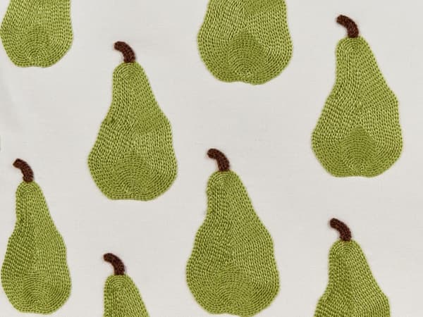 Sæt med 2 pyntepuder grøn bomuld polyester hvid baggrund 45 x 45 cm med fyld broderet frugtmotiv pærer dekorativ dekorativ