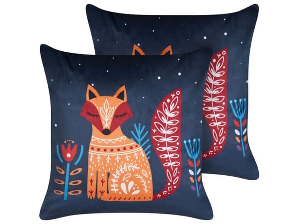 Koristetyyny tummansininen sametti 45 x 45 cm 2 kpl eläinkuvio kettu moderni tyyli