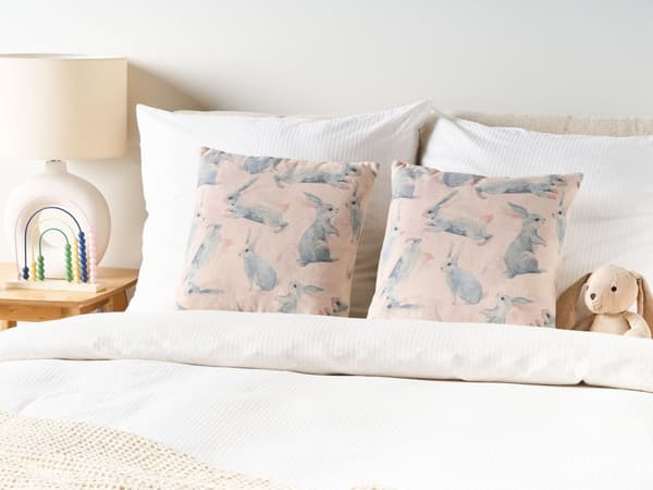 Koristetyyny vaaleanpunainen 45 x 45 cm puuvilla polyesteri 2 kpl pupukuvio vetoketjullinen lasten