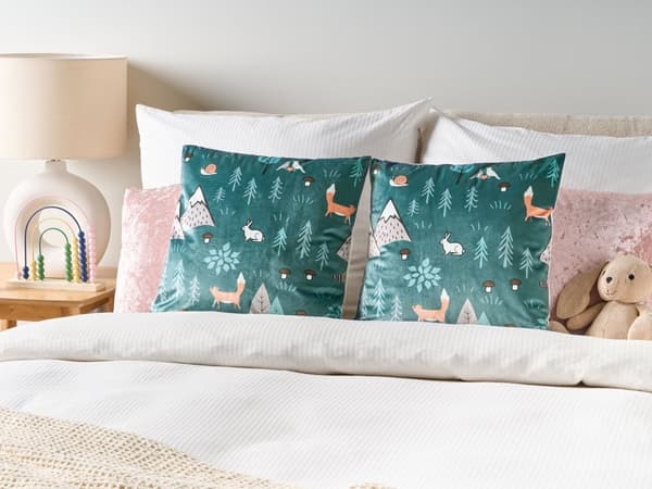 Pyntepuder Multifarvet Velour 45 x 45 cm Sæt af 2 Moderne Sofapuder med Naturskov Motiv Firkantede Puder til Seng Tilbehør Indretning