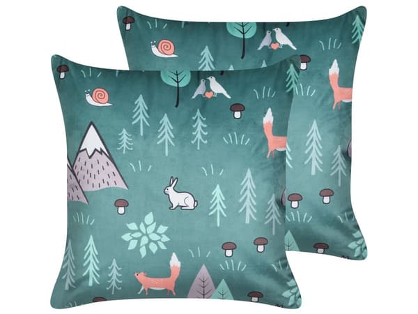 Pyntepuder Multifarvet Velour 45 x 45 cm Sæt af 2 Moderne Sofapuder med Naturskov Motiv Firkantede Puder til Seng Tilbehør Indretning