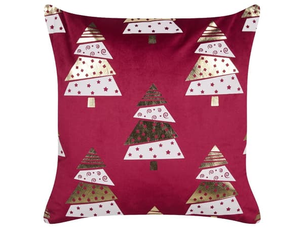 Pyntepuder Rød Velour 45 x 45 cm Sæt af 2 Moderne Sofapuder med Juletræ Motiv Firkantede Puder til Seng Tilbehør Indretning