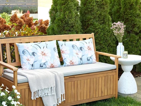 Udendørs Puder Lyserød Blå Polyester 40 x 60 cm Aflange Udendørspuder til Havemøbler Blomstermønster Vandtæt Design