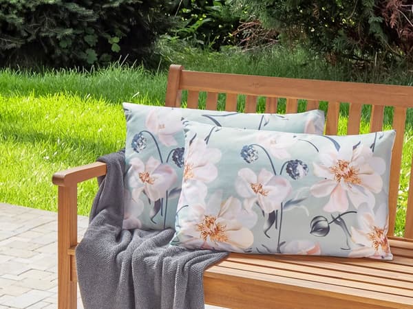 Udendørs Puder Lyserød Blå Polyester 40 x 60 cm Aflange Udendørspuder til Havemøbler Blomstermønster Vandtæt Design