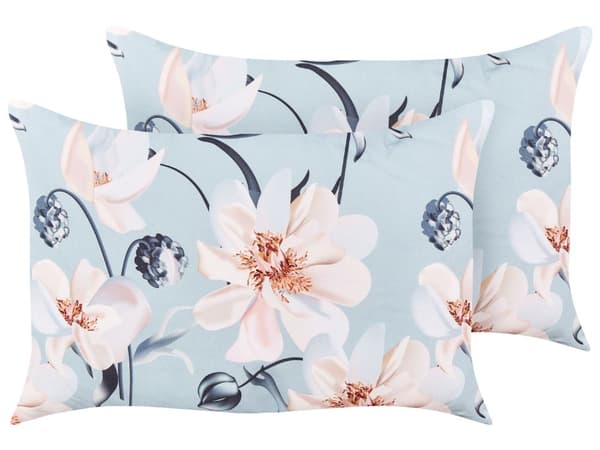 Udendørs Puder Lyserød Blå Polyester 40 x 60 cm Aflange Udendørspuder til Havemøbler Blomstermønster Vandtæt Design