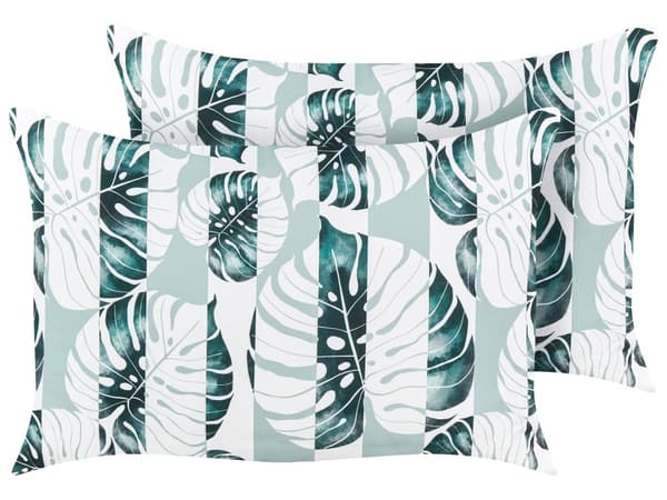 Udepude grøn 40 x 60 cm polyester stribet bladmønster 2 stk rektangulær med lynlås moderne