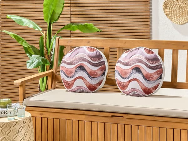 Udendørs Puder Brun Polyester ø 40 cm Runde Udendørspuder til Havemøbler Bølgemønster Vandtæt Design