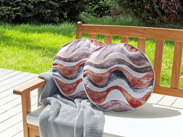 Udendørs Puder Brun Polyester ø 40 cm Runde Udendørspuder til Havemøbler Bølgemønster Vandtæt Design
