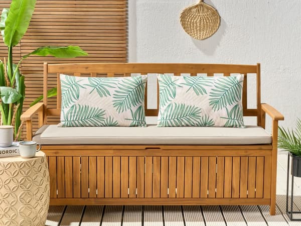 Udendørs Puder Beige Grøn Polyester 40 x 60 cm Aflange Udendørspuder til Havemøbler Palmeblade Mønster Vandtæt Design