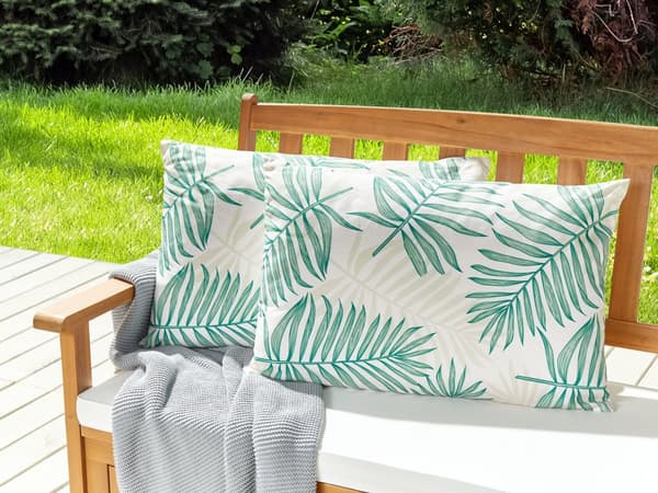 Udendørs Puder Beige Grøn Polyester 40 x 60 cm Aflange Udendørspuder til Havemøbler Palmeblade Mønster Vandtæt Design