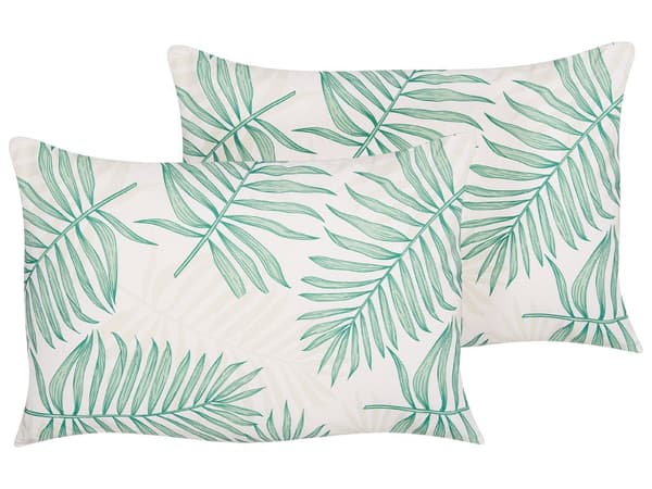 Udendørs Puder Beige Grøn Polyester 40 x 60 cm Aflange Udendørspuder til Havemøbler Palmeblade Mønster Vandtæt Design