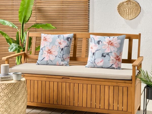 Udendørs Puder Lyserød Blå Polyester 45 x 45 cm Firkantede Udendørspuder til Havemøbler Blomstermønster Vandtæt Design