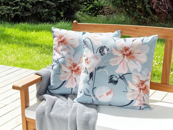 Udendørs Puder Lyserød Blå Polyester 45 x 45 cm Firkantede Udendørspuder til Havemøbler Blomstermønster Vandtæt Design