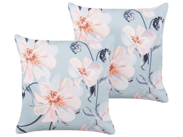 Udendørs Puder Lyserød Blå Polyester 45 x 45 cm Firkantede Udendørspuder til Havemøbler Blomstermønster Vandtæt Design