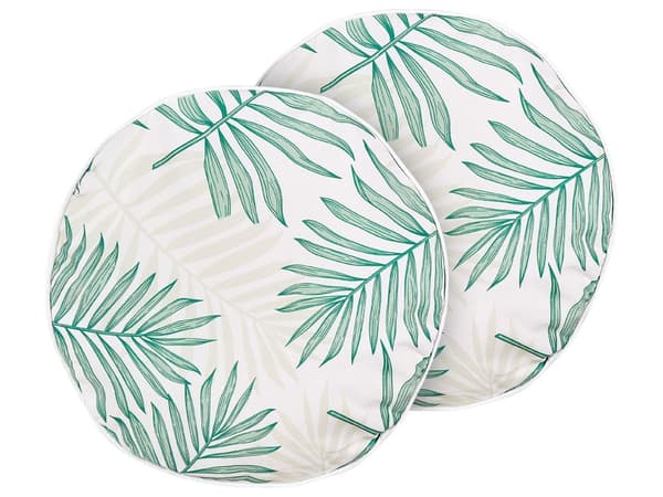 Udendørs Puder Beige Grøn Polyester ø 40 cm Runde Udendørspuder til Havemøbler Palmeblade Mønster Vandtæt Design