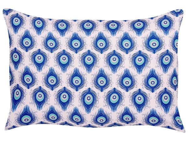 Udendørs Puder Lyserød Blå Polyester 40 x 60 cm Aflange Udendørspuder til Havemøbler Påfugle Mønster Vandtæt Design