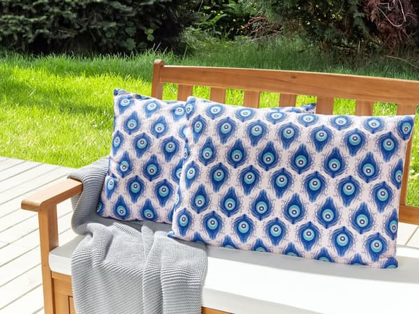 Udendørs Puder Lyserød Blå Polyester 40 x 60 cm Aflange Udendørspuder til Havemøbler Påfugle Mønster Vandtæt Design