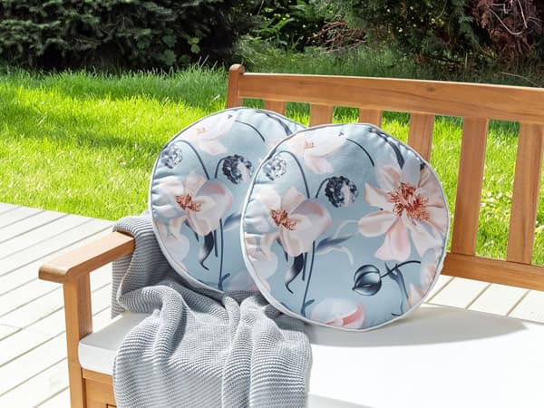 Udendørs Puder Lyserød Blå Polyester ø 40 cm Runde Udendørspuder til Havemøbler Påfugle Mønster Vandtæt Design