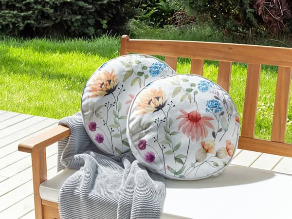 Udendørspude flerfarvet ⌀ 40 cm polyester blomstermønster 2 stk runde med lynlås boho