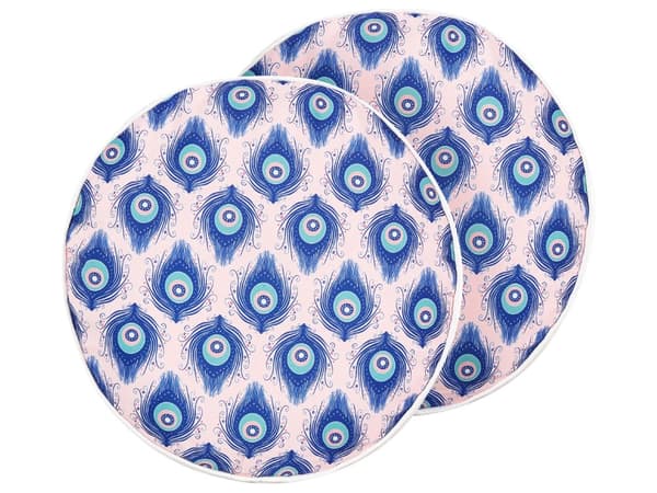 Udendørs Puder Lyserød Blå Polyester ø 40 cm Runde Udendørspuder til Havemøbler Påfugle Mønster Vandtæt Design