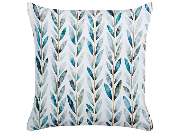 Udendørs Puder Hvid Grøn Polyester 45 x 45 cm Firkantede Udendørspuder til Havemøbler Bladmønster Vandtæt Design