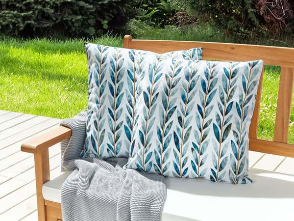 Udendørs Puder Hvid Grøn Polyester 45 x 45 cm Firkantede Udendørspuder til Havemøbler Bladmønster Vandtæt Design