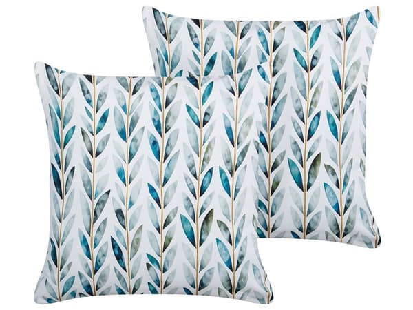 Udendørs Puder Hvid Grøn Polyester 45 x 45 cm Firkantede Udendørspuder til Havemøbler Bladmønster Vandtæt Design