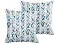 Miniatyrbillede 1 af 8: Udendørs Puder Hvid Grøn Polyester 45 x 45 cm Firkantede Udendørspuder til Havemøbler Bladmønster Vandtæt Design